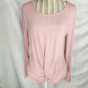 Mossimo Supply Co. Pink Long Sleeve Knotted Front Hem Top Size Large